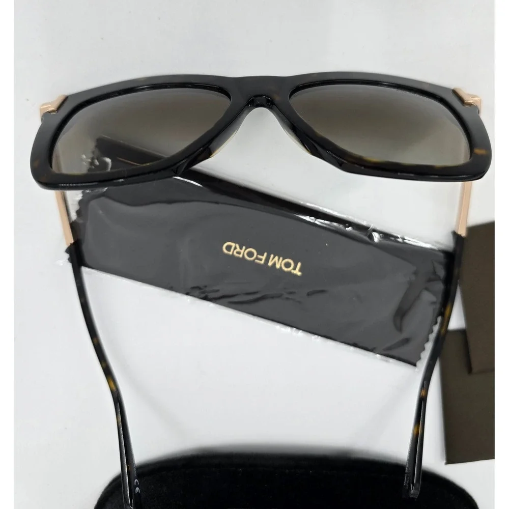 Tom Ford Dasha TF922 52H Polarized Tortoise Square Sunglasses Gold Italy